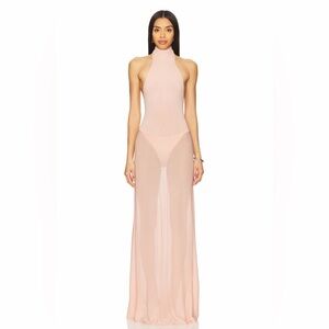 NBD Revolve Blush Pink Fleur Bodysuit Halter Sleeveless Maxi Dress Size XS NWD